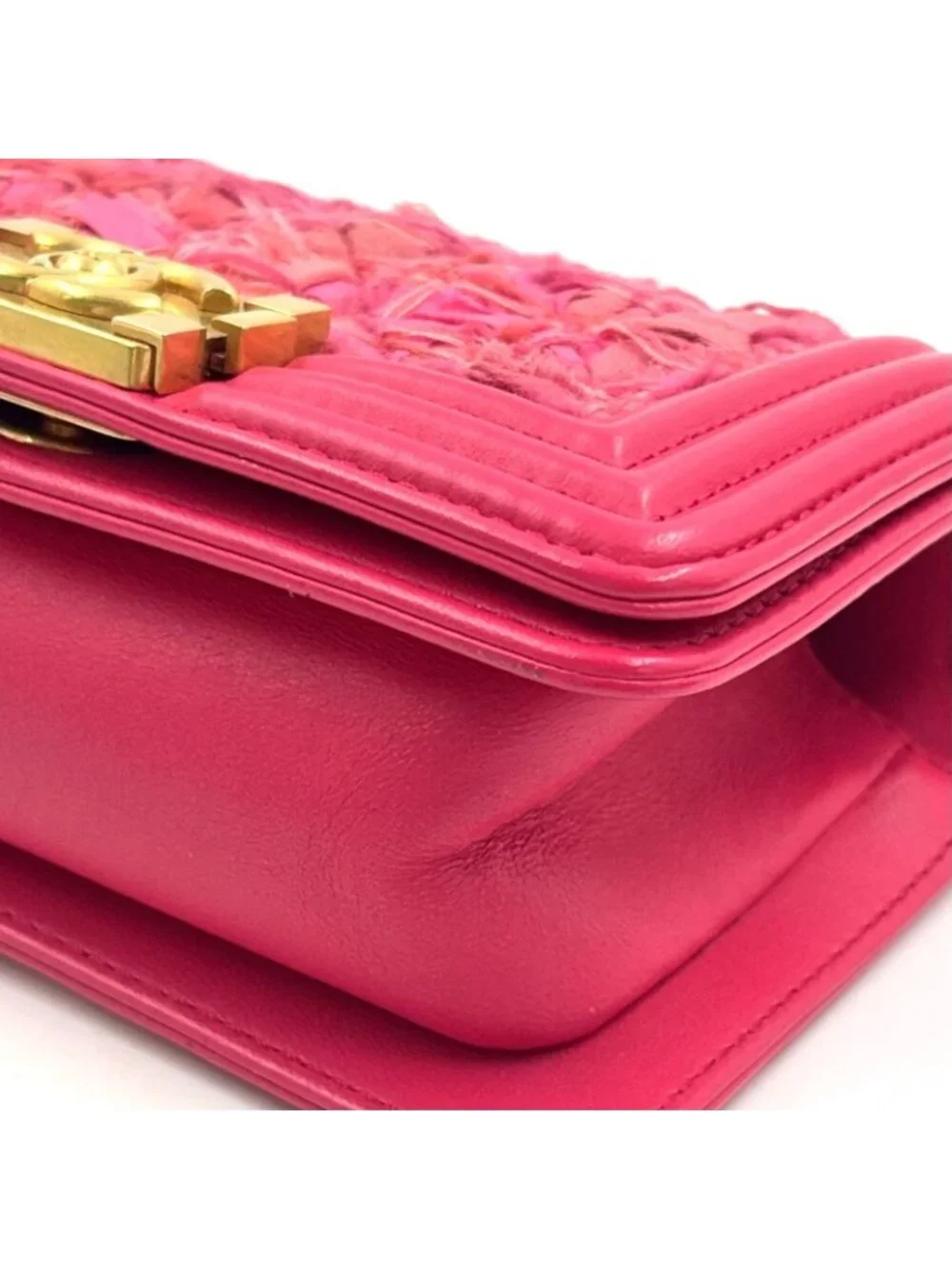 Chanel Boy Small Tweed Lambskin Pink Chain Shoulder Bag Gold